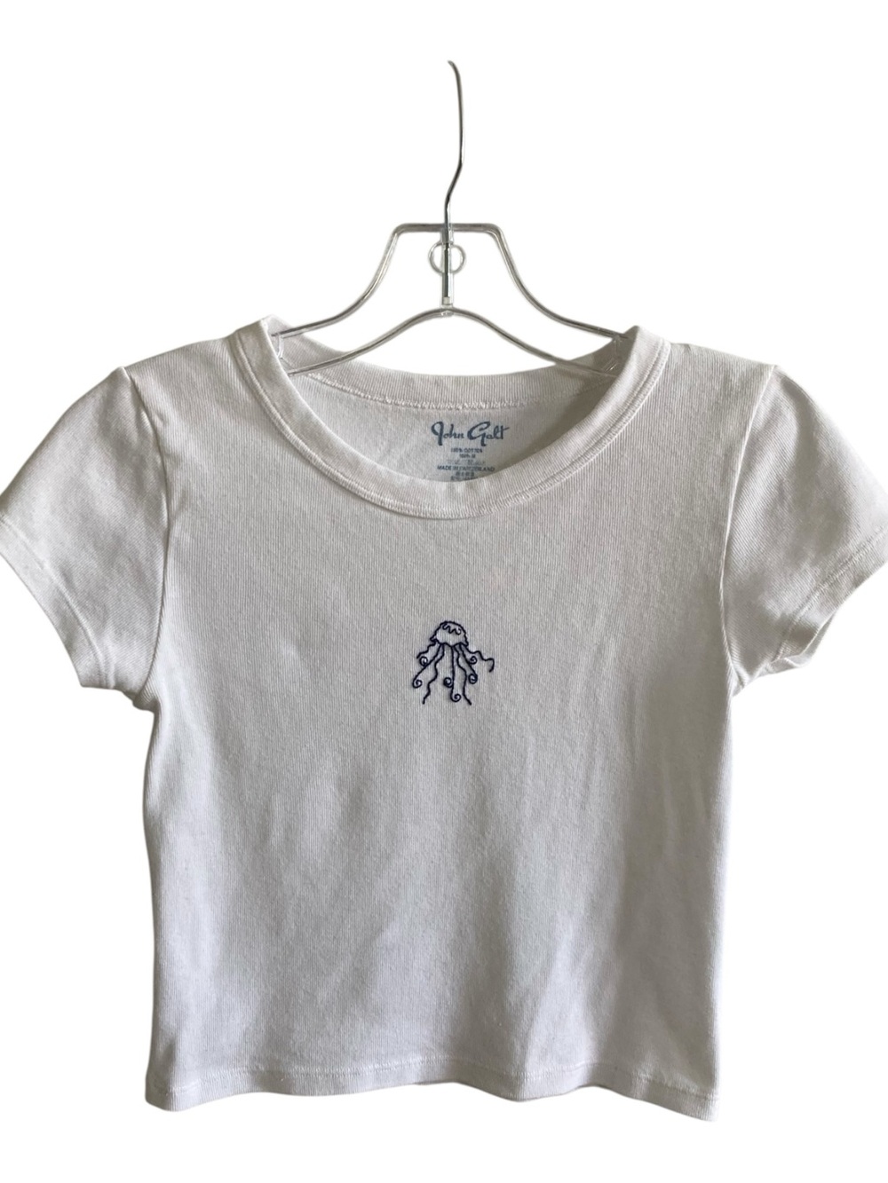 Brandy Melville 160/84A Y2K Subversive Basic White Tee with Navy Jellyfish Motif
